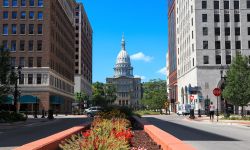 a street view of the Michigan State Capitol