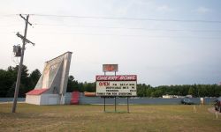 A sign for the Cherry Bowl Drive-In Theatre in Honor