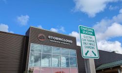 EV charging sign in front of Stormcloud Brewery