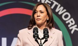Vice President of the USA Kamala Harris speaks during NAN 2023 convention day 3 at Sheraton Times Square