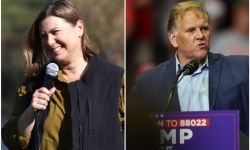 U.S. Rep. Elissa Slotkin on the left and former U.S. Rep. Mike Rogers on the right,