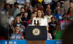 Kamala Harris at the podium 