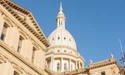 Late fall at the Michigan State Capitol building in Lansing, Michigan.