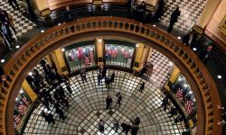 An aerial view of Michigan capitol rotunda 