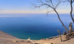 Lake Michigan can be seen at Sleeping Bear Dunes. 