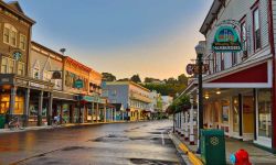 An empty street in downtown Mackinac Island. 