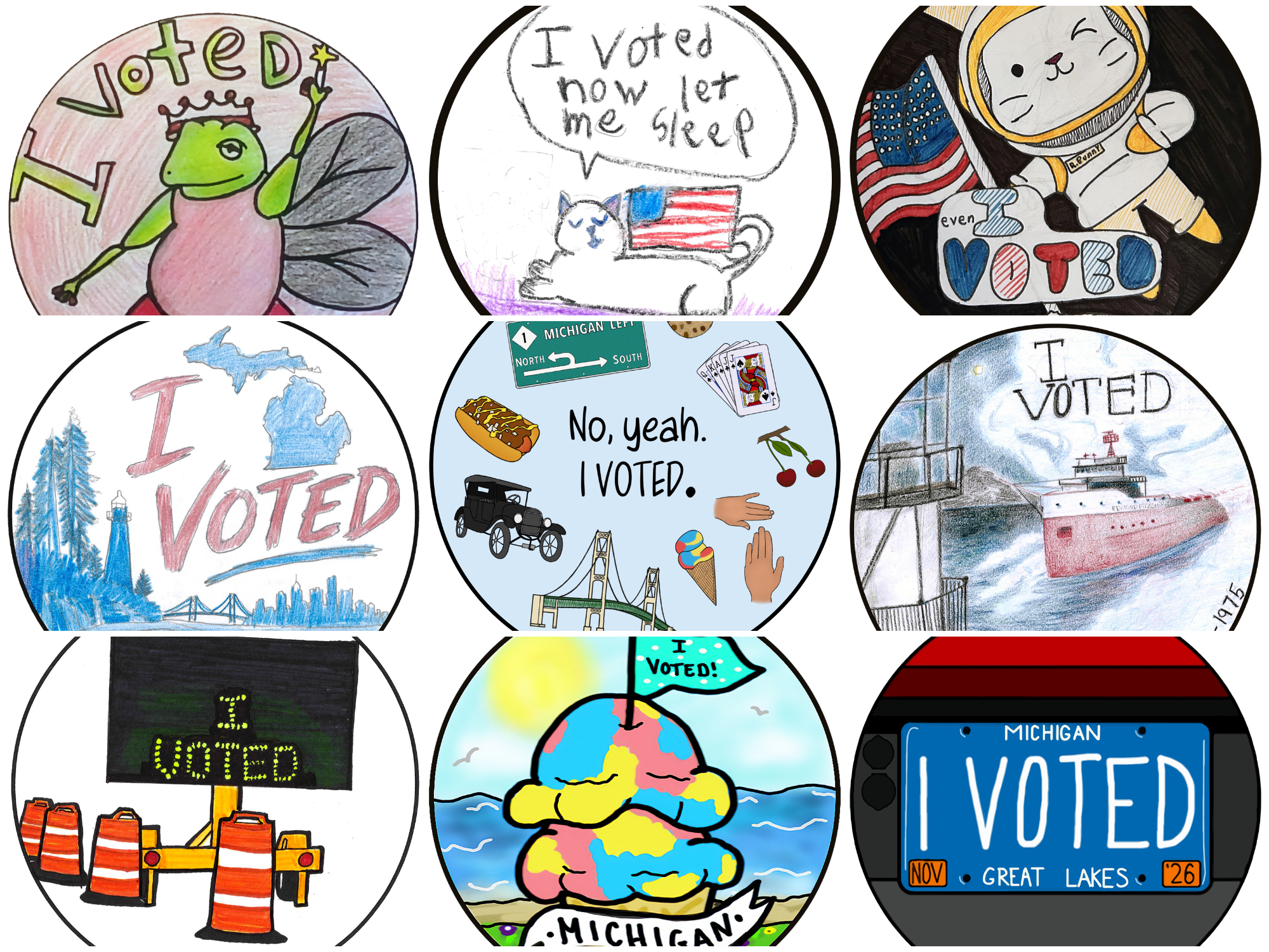 Michigan ‘I voted' sticker contest winners: ‘No, yeah,' sleepy cat, more