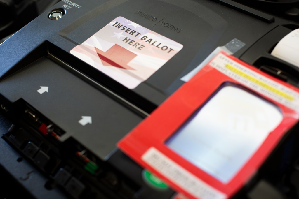 A closeup of a voting machine